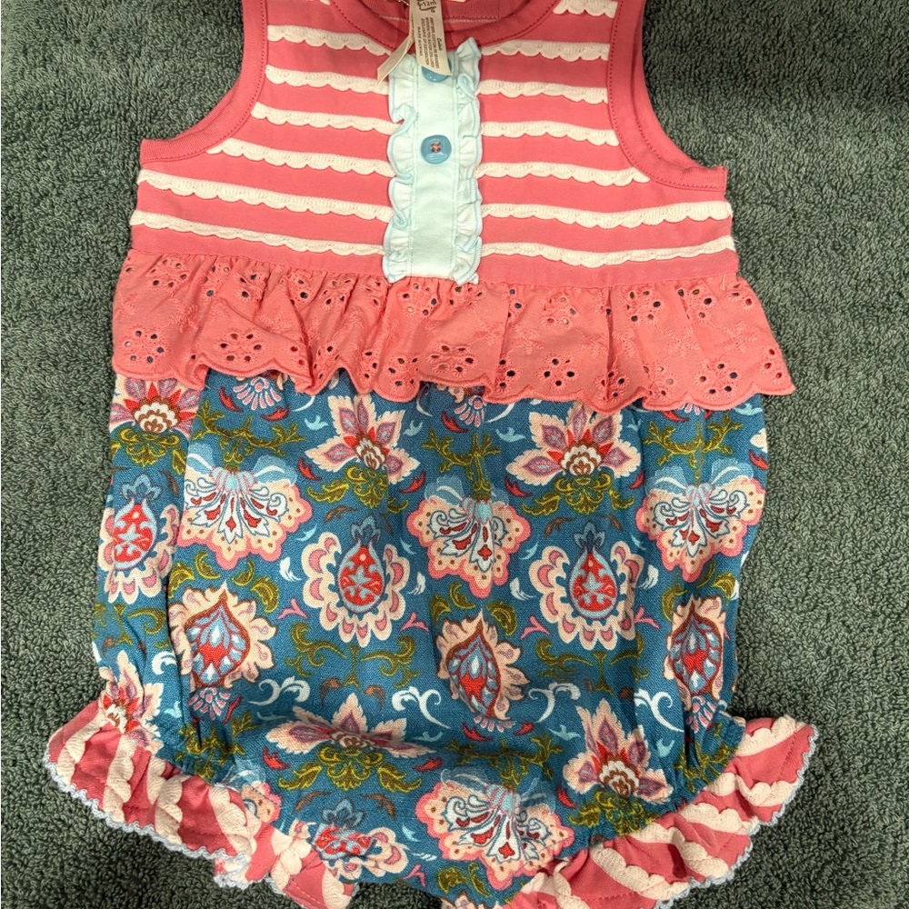 NWT Matilda Jane 12 months Pink and Blue Floral Baby Romper